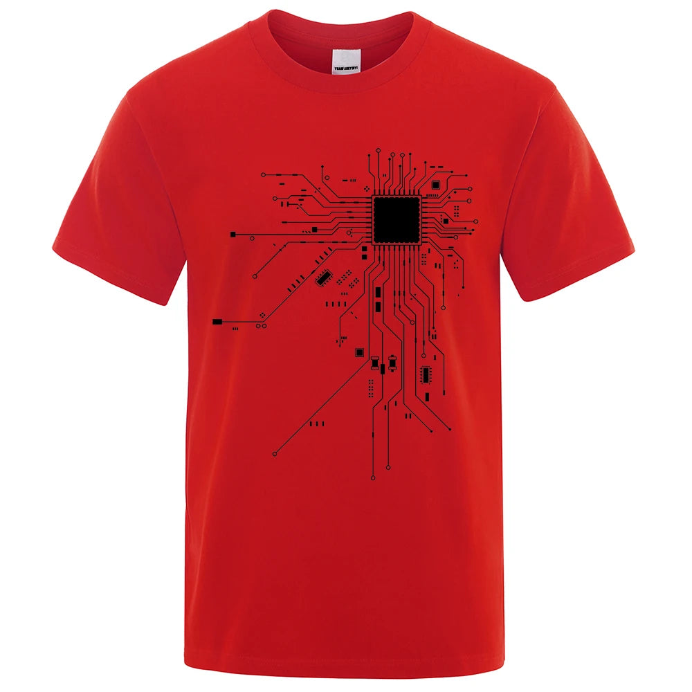 CPU Processor Circuit Diagram T Shirt Men Summer Cotton T-shirt Men's Funny Tops Fashion Tees Homme Brand Unisex Clothes C99 - KIMLUD