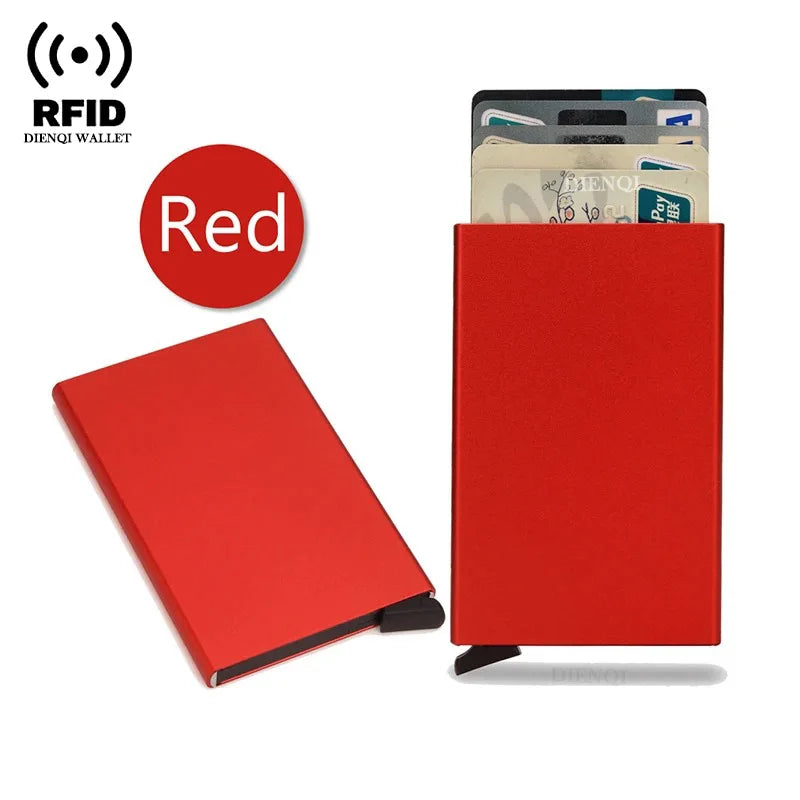 KIMLUD, Rfid Credit Card Holder Metal Thin Slim Smart Wallet Men Women Wallets Pop Up Minimalist Small Black Purse Mini Walets for Men, Red, KIMLUD APPAREL - Womens Clothes