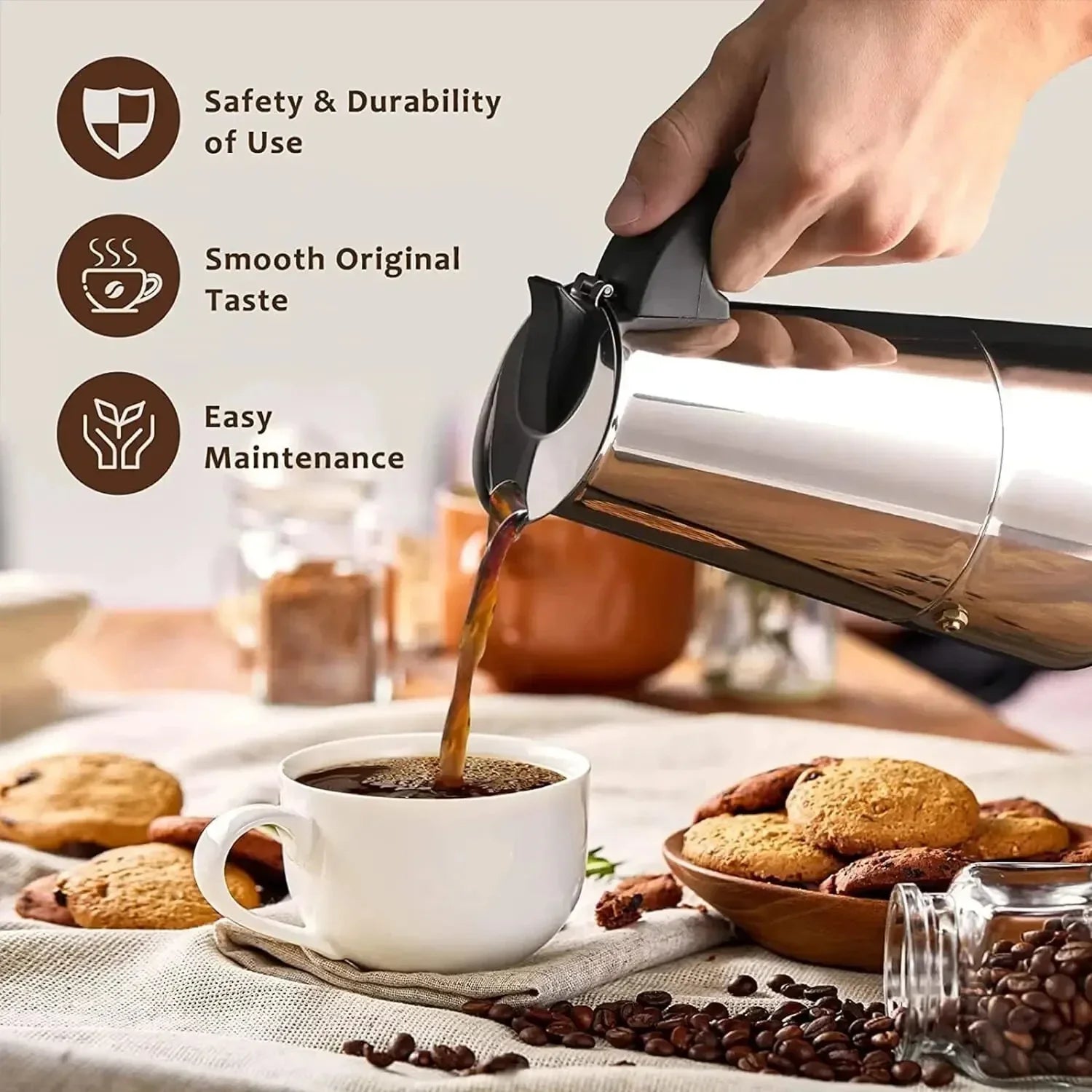 1-12 Cup 600ML Stovetop Moka Pot for Portable Coffee Maker,Stainless Steel Coffee Pot,Espresso Percolator Maker for Home Camping