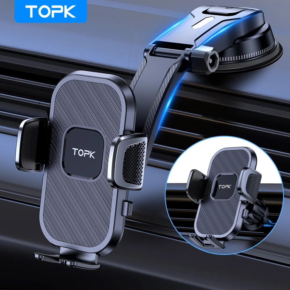 TOPK Phone Holder for Cars 2-IN-1, Car Phone Holder Mount for Dashboard & Air Vent Compatible with iPhone Samsung Android