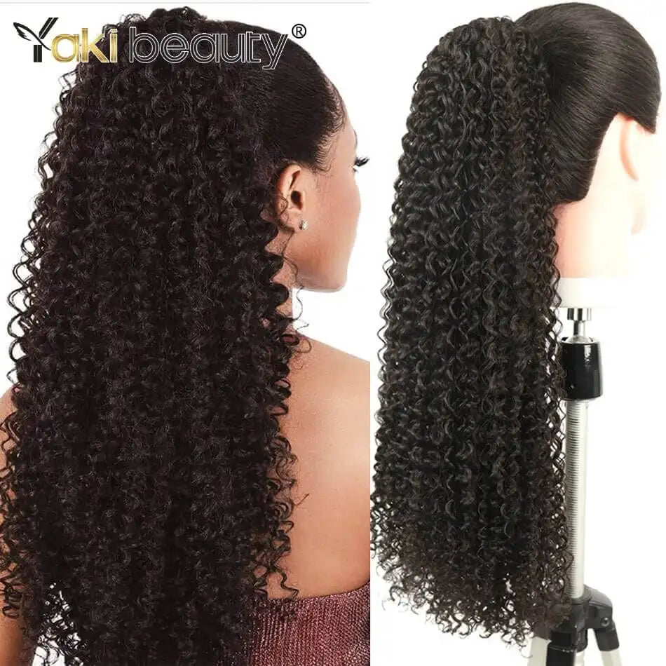 Synthetic Long Kinky Curly Ponytail 24inch Drawstring Ponytail Chip-In Hair Extension MT4/27# Wrap Around Ponytail