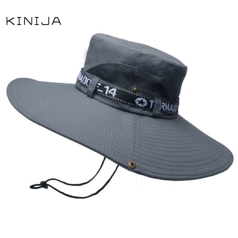 New Summer Men Outdoor Climbing Fishing CapTourism Dual Purpose Men Large Brim Sun Fisherman Hat Bucket Hat Sun Protection Cap