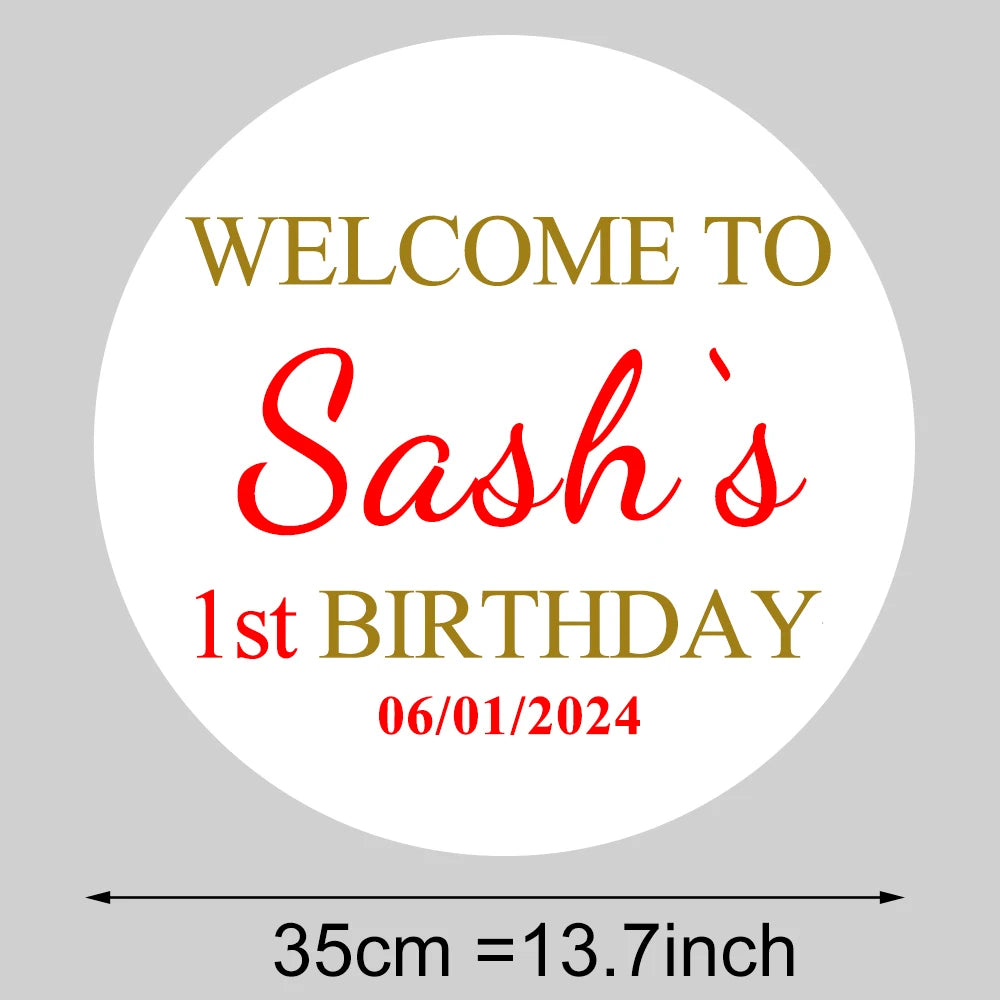 Round Custom Welcome Sign Board 35x35cm Personalized Welcome Baby Shower Sign for Birthday Decoration Baby Shower Party Decor