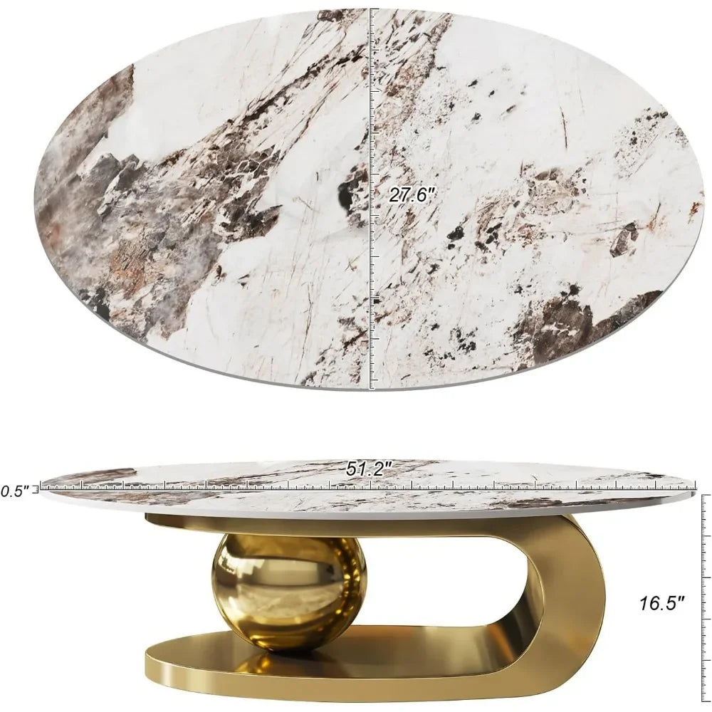 Modern Oval Stone Coffee Table with Abstract Gold Metal Base - Perfect Centerpiece for Stylish Living Rooms Coffee Tables