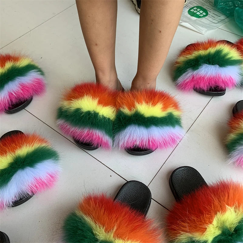 KIMLUD, New Arrival Girl Luxury Fluffy Fur Slippers Ladies Indoor Warm Furry Fur Flip Flops Women Amazing Plush Fur Slides Wholesale Hot, KIMLUD Womens Clothes