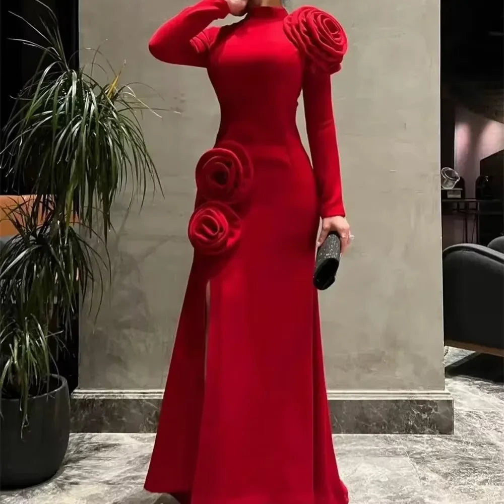 Customized Prom Dresses Exquisite Retro High quality Jersey Handmade Flower Sheath Jewel Long Dresses Simple Sexy - KIMLUD