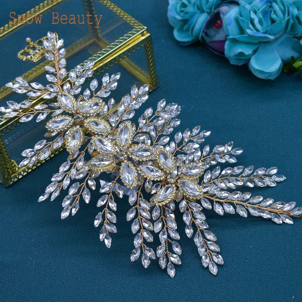 DZ012 Champagne Crystal Headband Tiara For Women Rhinestone Hairband Pageant Party Headdress Wedding Hair Accessories Jewelry