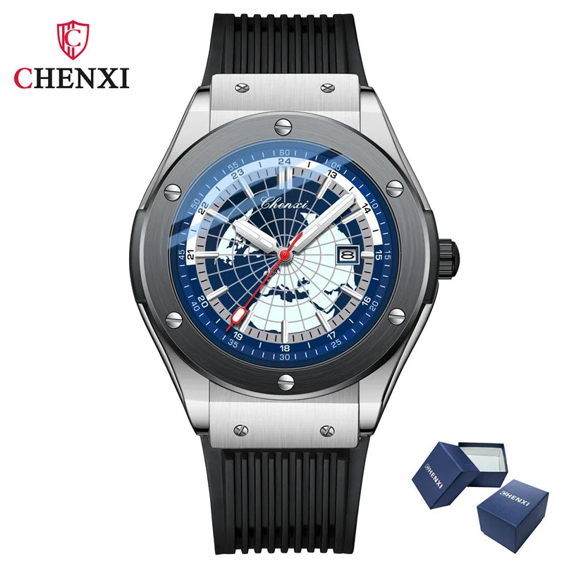 CHENXI 82442 Men's Quartz Watch Casual Unique Sport Watches Brand World Map Military Waterproof Male Wrist Watches Clock Gift