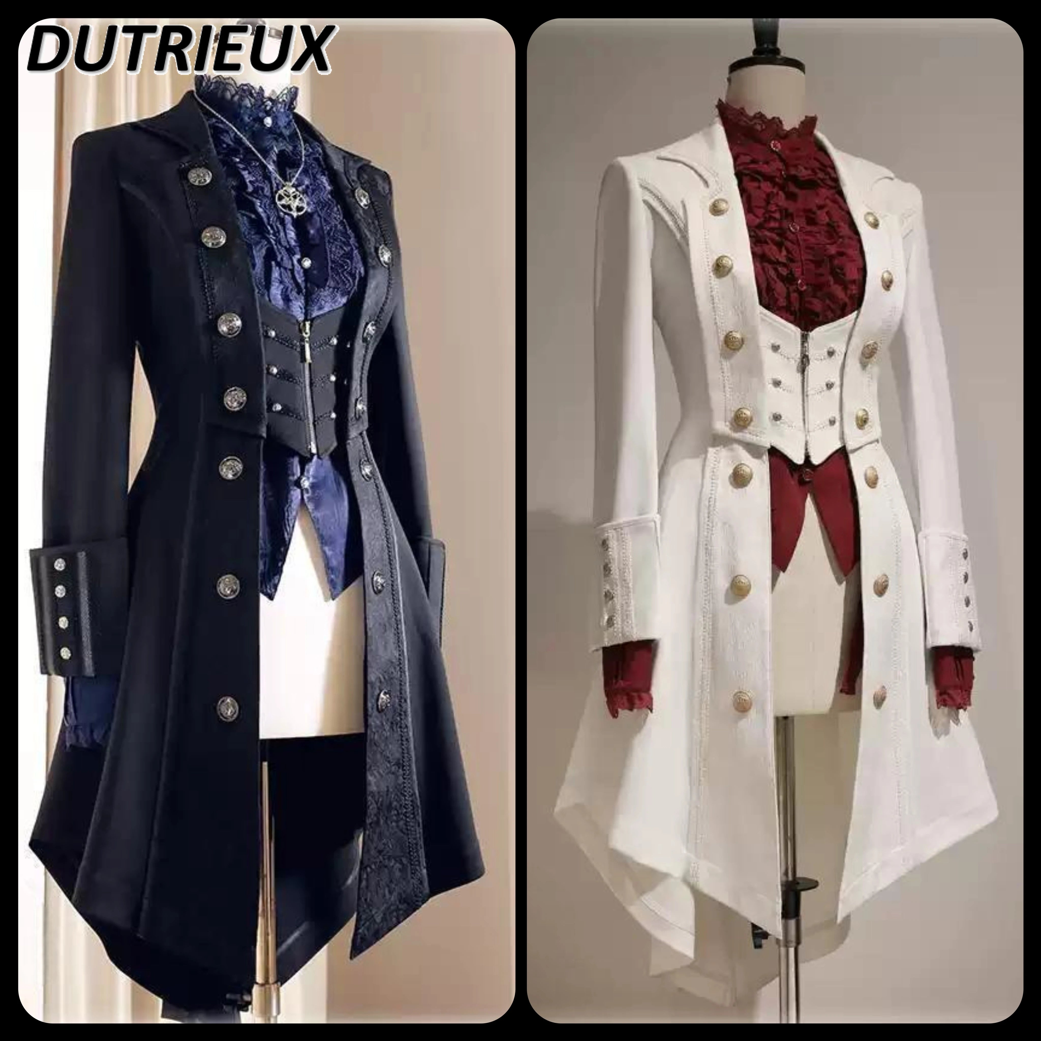 Japanese Retro Dark Long Trench Coat British Style Gothic Handsome Knight Outfit Lolita Sweet Long-sleeved Slimming Jacket