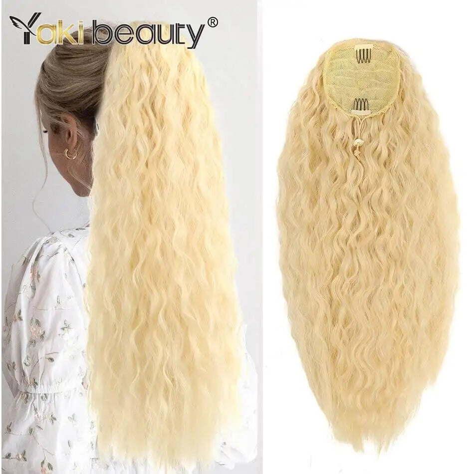 Synthetic Long Kinky Curly Ponytail 24inch Drawstring Ponytail Chip-In Hair Extension MT4/27# Wrap Around Ponytail