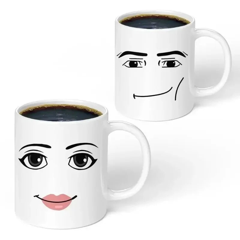 Game Inspired Man Face Mug Retro Funny Men or Woman Faces Coffee Mug Cute Gamer Birthday Gift Lovers Back To School Mug Decorate - KIMLUD