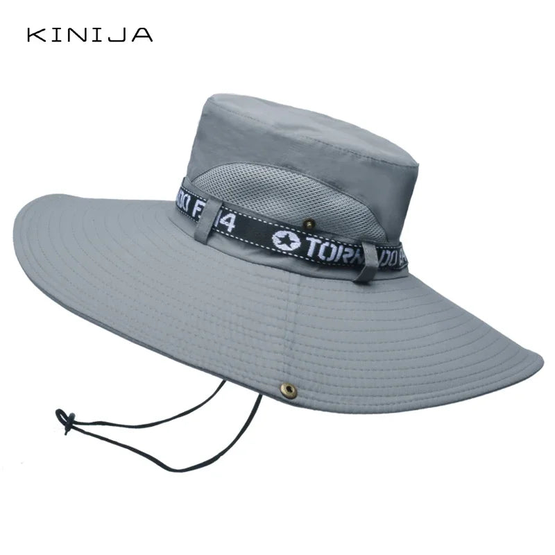 New Summer Men Outdoor Climbing Fishing CapTourism Dual Purpose Men Large Brim Sun Fisherman Hat Bucket Hat Sun Protection Cap