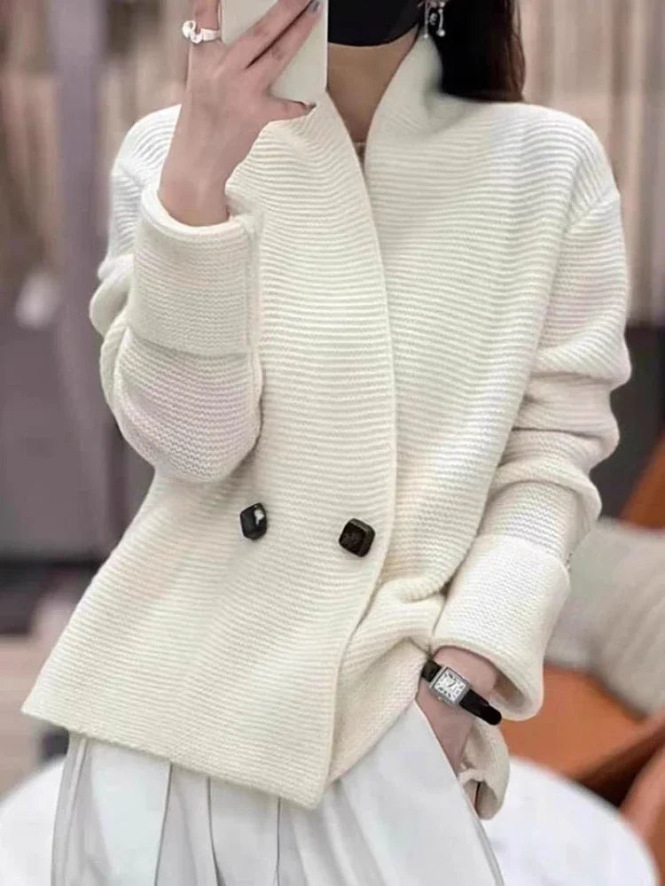 Korean Sweater Jackets Women Clothing Double-breasted Temperament Sueter Mujer Loose Casual Knitted Cardigan Tops Pull Femme