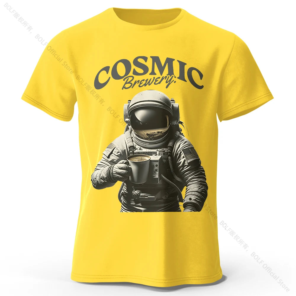 Men's Cosmic Brewery Printed T-Shirt 100% Cotton Oversized Street Graphic Tees for Men Women Summer Tops