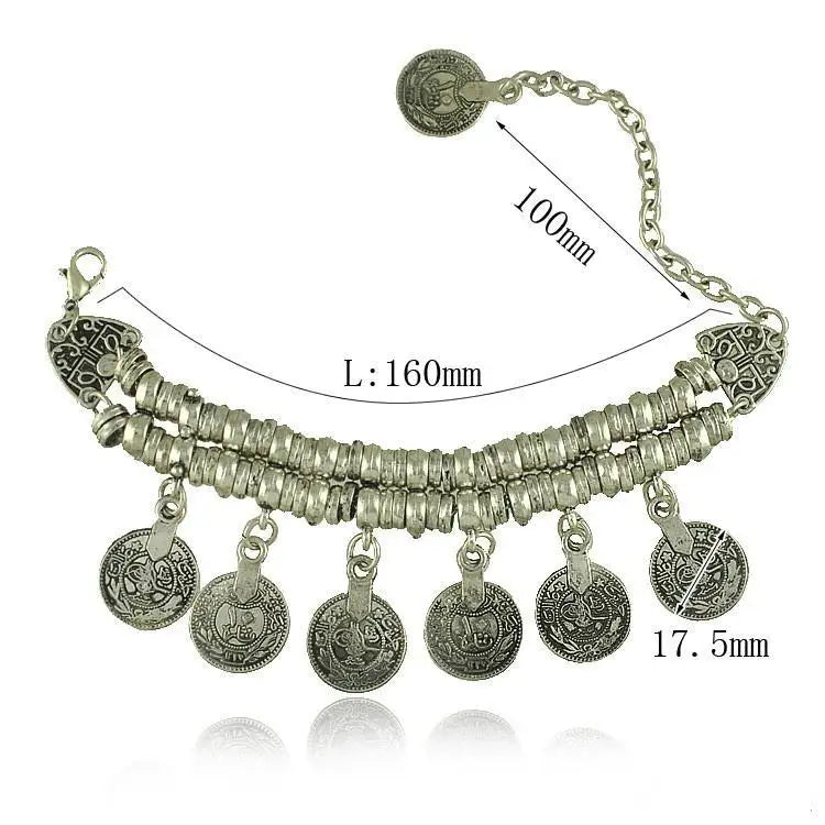 KIMLUD, Turkish Jewelry Bohemian Ethnic Vintage Silver Coin Bracelet Anklet, KIMLUD Womens Clothes