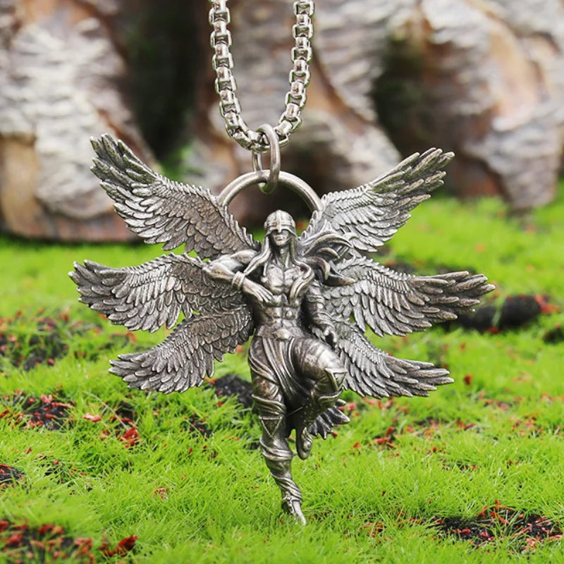 KIMLUD, Stainless Steel Creative Personality Prayer Angel Pendant Necklace Men and Women Fashion Trend Hip Hop Punk Accessories Jewelry, AL21016-Silver, KIMLUD APPAREL - Womens Clothes