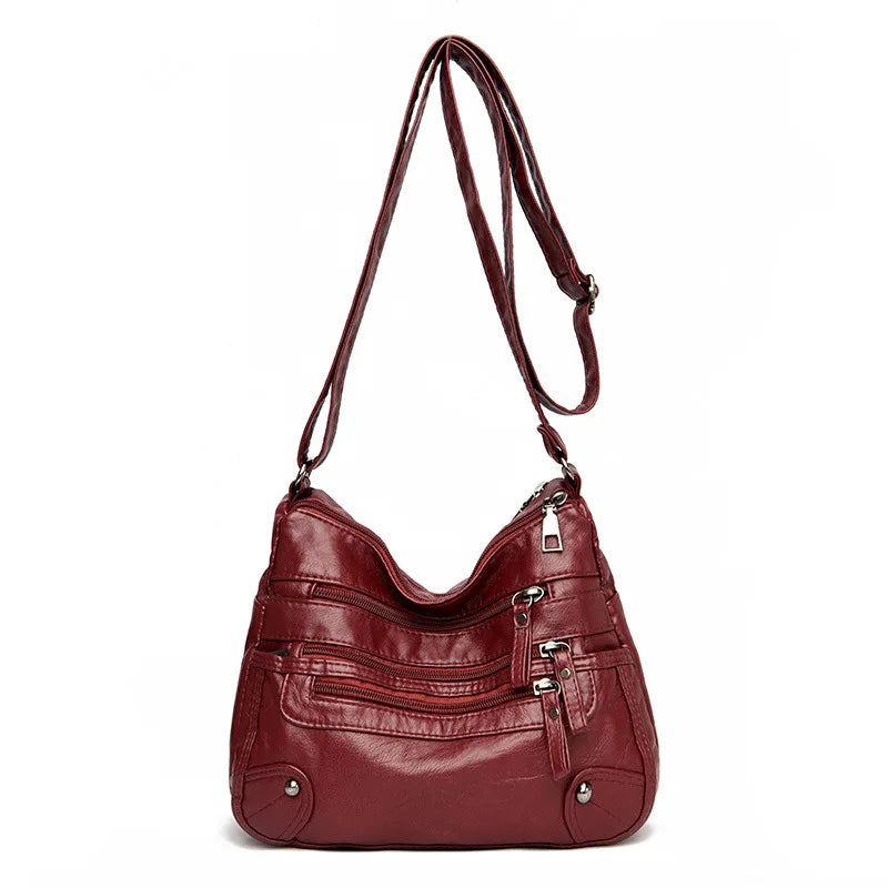 Women's Multi Zipper Shoulder Bag, Versatile Solid Color Faux Leather Crossbody Bag