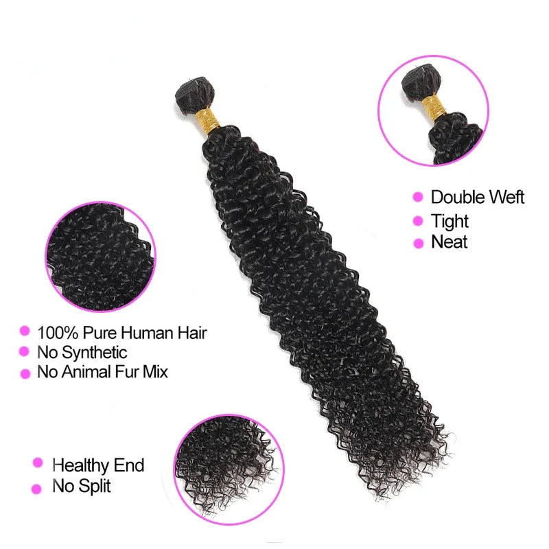 Brazilian Kinky Curly Hair Bundles 100% Human Hair Weave 1/3 /4Bundles Natural Black Curly Virgin Hair Extension For Women