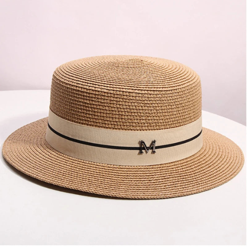 Hat For Women Panama Hat Summer Beach Hat Female Casual Lady Girls Flat Brim Straw Cap Girls Sun Hat Chapeu Feminino - KIMLUD