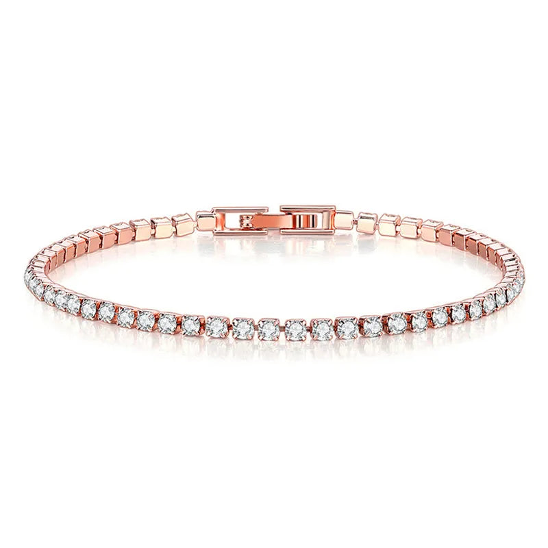 New 925 Sterling Silver Hip Hop Fashion Women's Tennis Bracelet Rose Gold Shining Cubic zirconia Bracelet Wedding Jewelry Gift