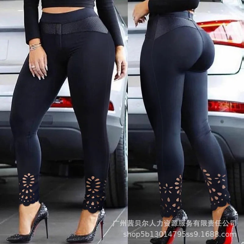 Fashion High Waist Patchwork Hollow Out Hip Lift Long Trousers Leggings Sweatpants Women Elegant Skinny Pants Y2K INS Clothes