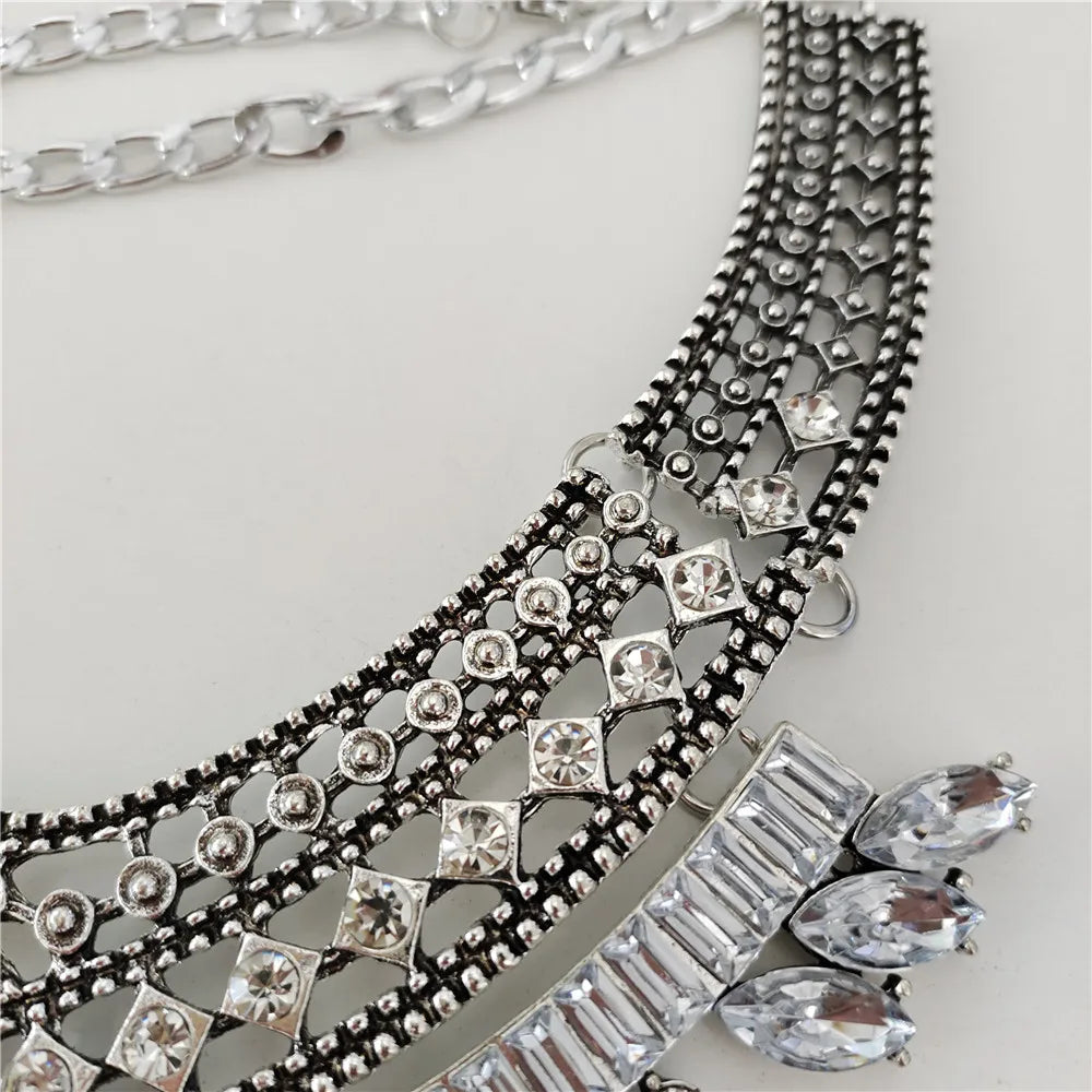 2024 New Indian Vintage Statement Metal Necklace Earrings Women Jewelry Sets Boho Retro Maxi Collar Necklace With Crystal Pearls