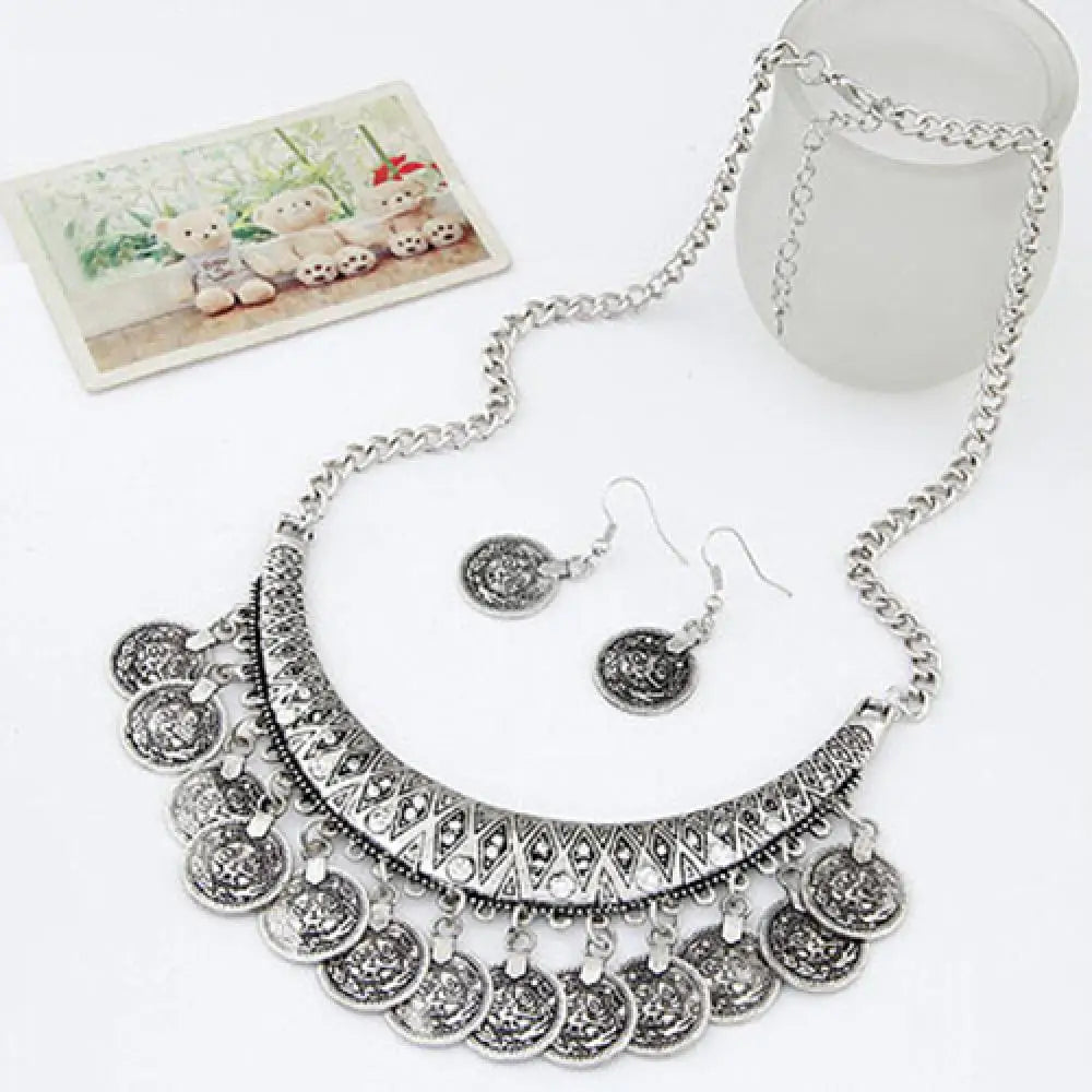 3pcs/set Jewelry Sets Pendant Necklace Earrings Jewelry Set Women's Vintage Coin Style Choker Necklace Hook Earrings