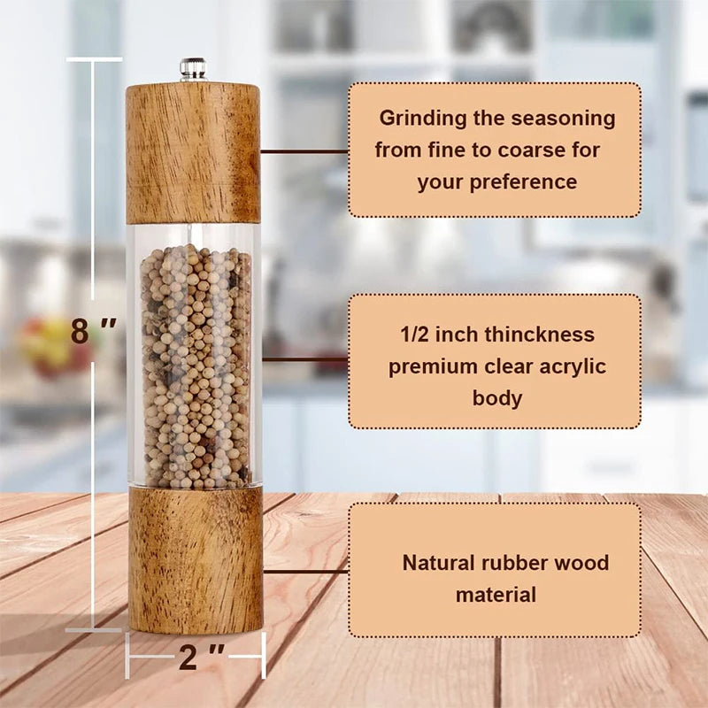 LMETJMA Premium Acrylic Salt and Pepper Grinder Set Manual Salt and Pepper Mills Wooden Shakers with Adjustable Ceramic Core 137