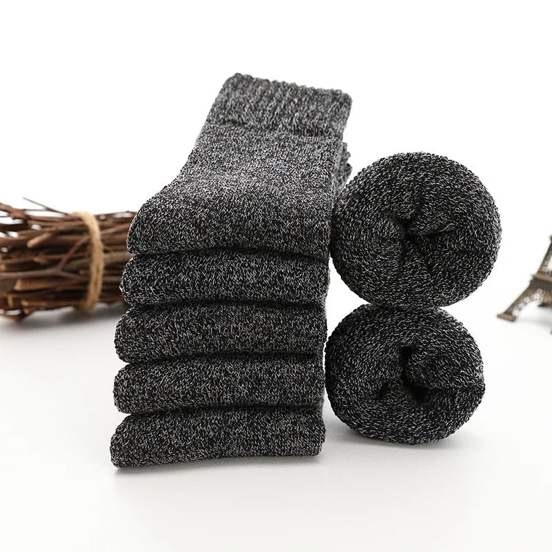 5pair Winter Thick Socks Men Super Thicker Solid Sock Striped Merino Wool Rabbit Socks Against Cold Snow Russia Winter Warm Sock - KIMLUD