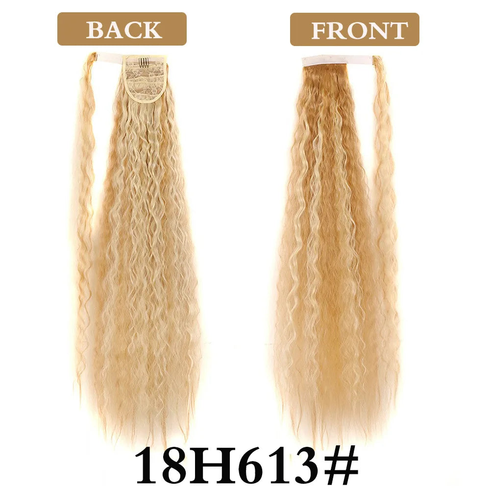 32 Inch Long Ponytail Hair Extension Corn Wavy Texture Synthetic Afro Kinky Curly Ponytail Women Hairpieces Wrap On Pony Tail