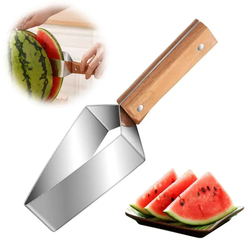 Watermelon Slicer Stainless Steel Color Non-slip Plastic Wrap Handle Not Hurt Hands Cantaloupe Kitchen Fruit Cutting Tool - KIMLUD