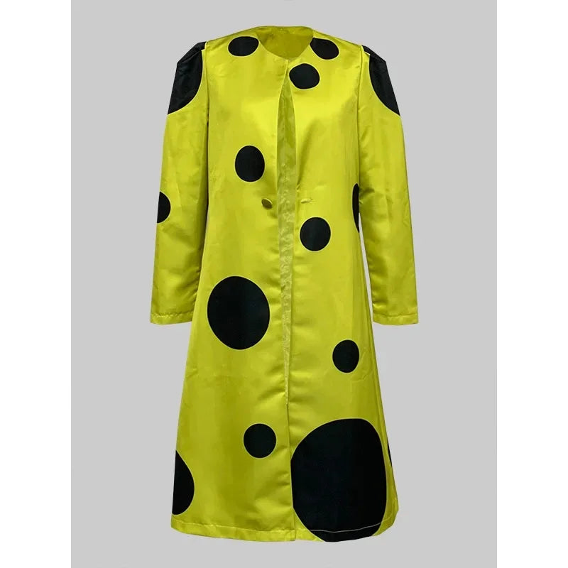 Modigirl Women’s Winter Long Coats 2024 Polka Dot Pattern Long Sleeves Loose Streetwear Female Midi Outwear Jacket for Autumn