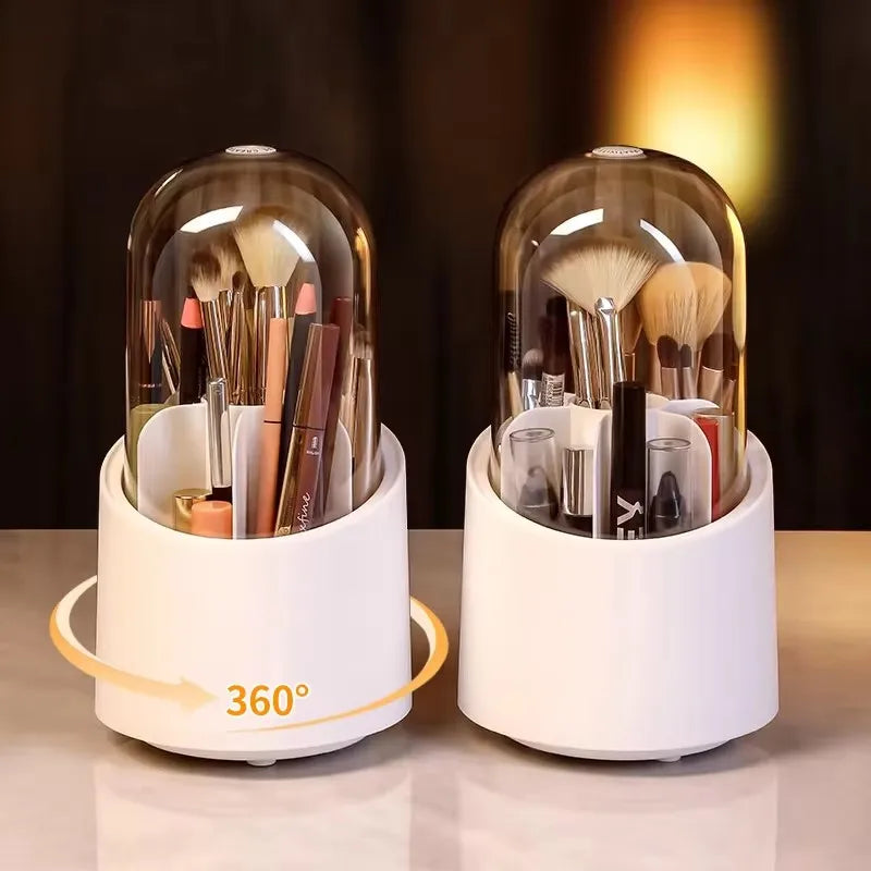 360° Rotating Makeup Brush Storage Box Desktop Cosmetic Organizer Lipstick Eyebrow Pencil Eye Shadow Brush Holder Organizer