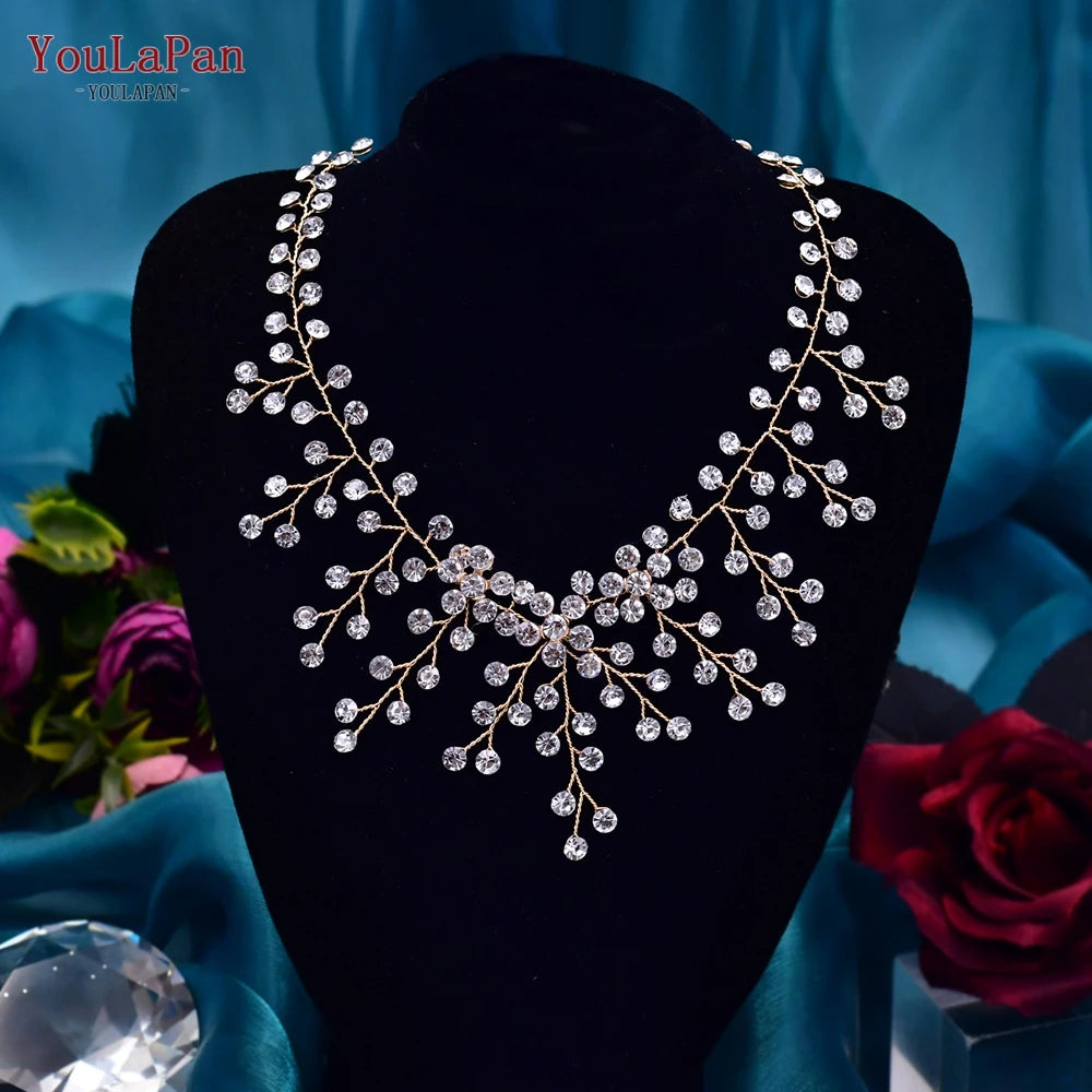 YouLaPan HN01 Shiny Crystal Bridal Necklace Ladies Women Collar Chain Choker Wedding Party Diamante Rhinestone Brides Jewelry