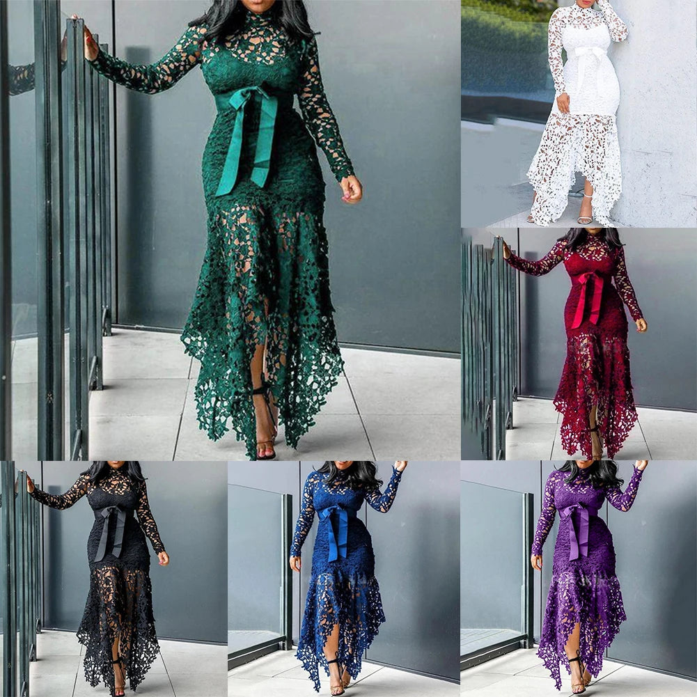 Affordable Brand New Dress Lace Women Dress Bodycon Evening Party Ladies Maxi Dresses Long Sleeve Plus Size Prom