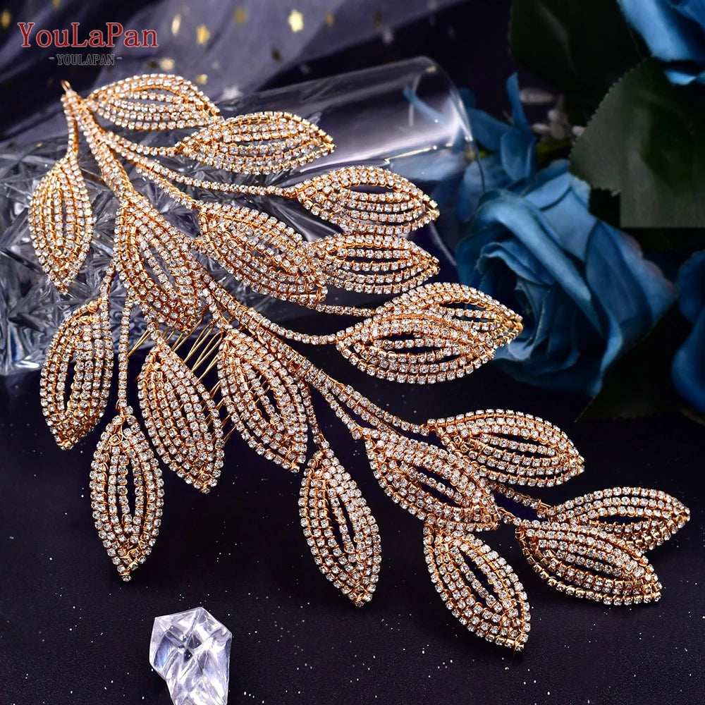 KIMLUD, YouLaPan Alloy Flower Bridal Hair Accessories Wedding Hair Clips Rhinestone Side Hairpin Women Crystal Wedding Headdress HP254, HP452-G, KIMLUD APPAREL - Womens Clothes