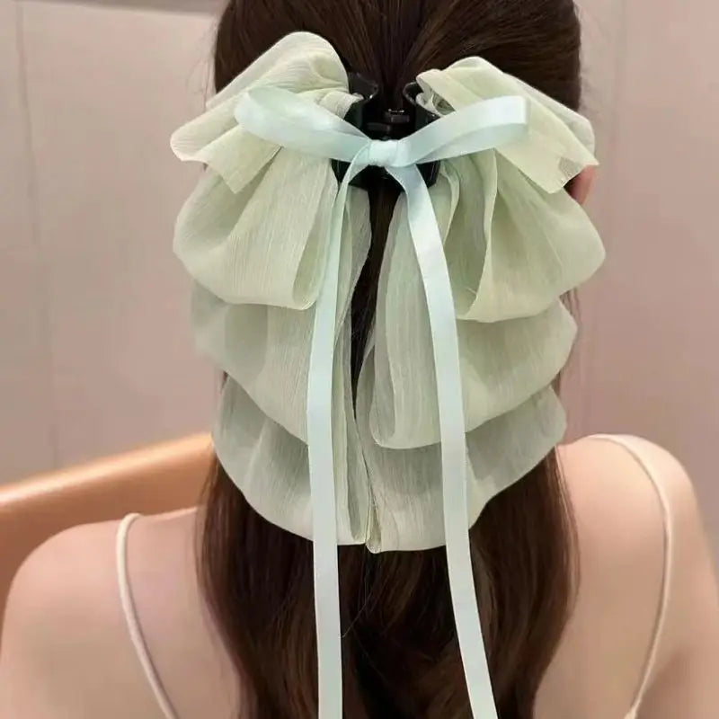 KIMLUD, New Bow Floating Ribbon Grip Clip Girls Elegant Ponytail Braid Claw Clip Retro Luxury Female Hair Card Hair Accessories, 6, KIMLUD APPAREL - Womens Clothes