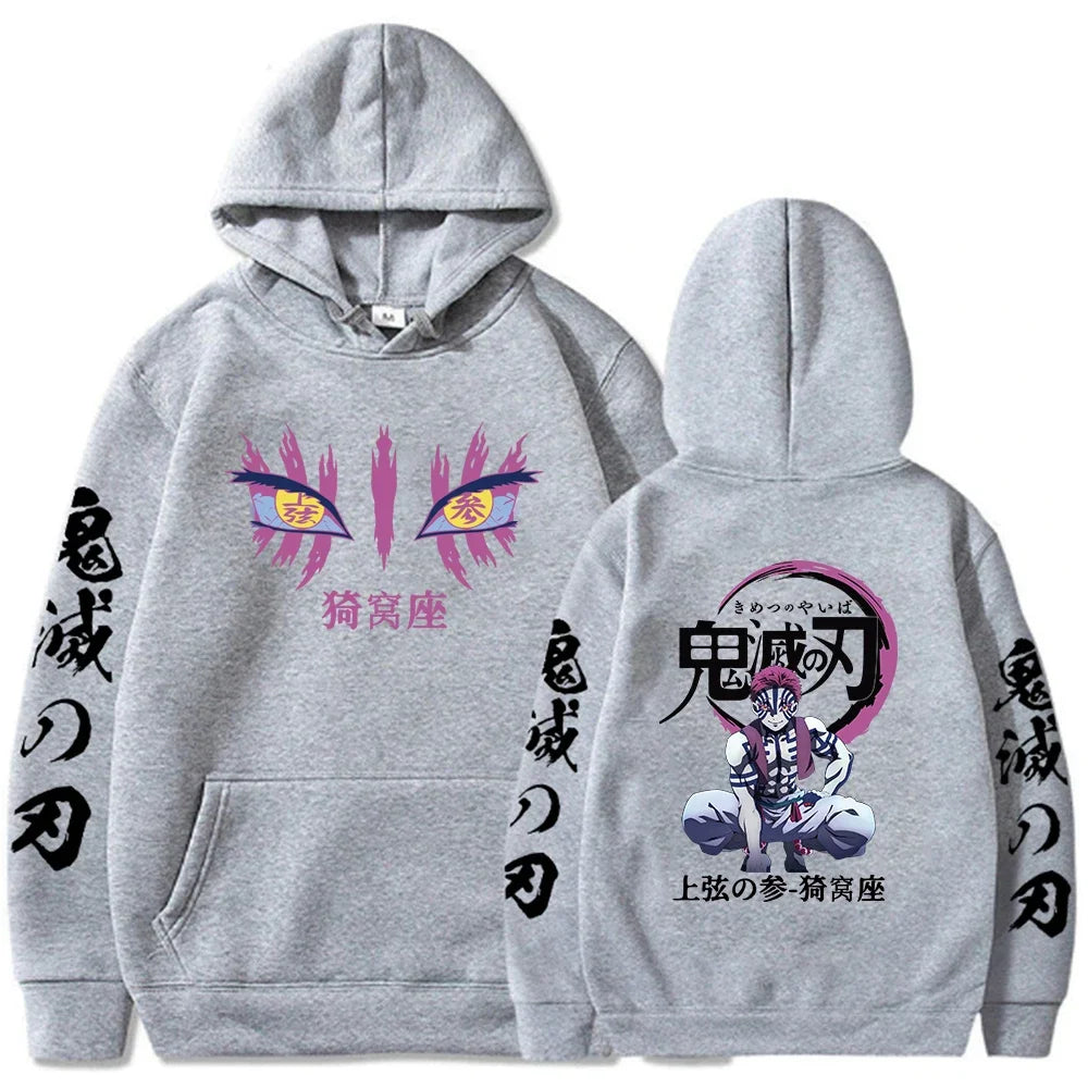 Japanese Anime Demon Slayer Hoodies for Men Akaza Manga Graphic Streetwear Pullover Hoody Long Sleeve Crewneck Hooded Sweatshirt