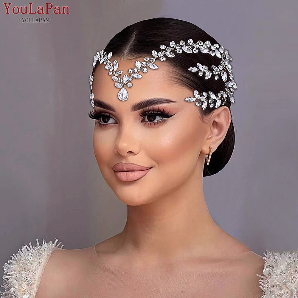 YouLaPan Bride Forehead Headband Sparkling Rhinestone Headpieces For Wedding Women Prom Party Head Jewelry Accessories HP599 - KIMLUD