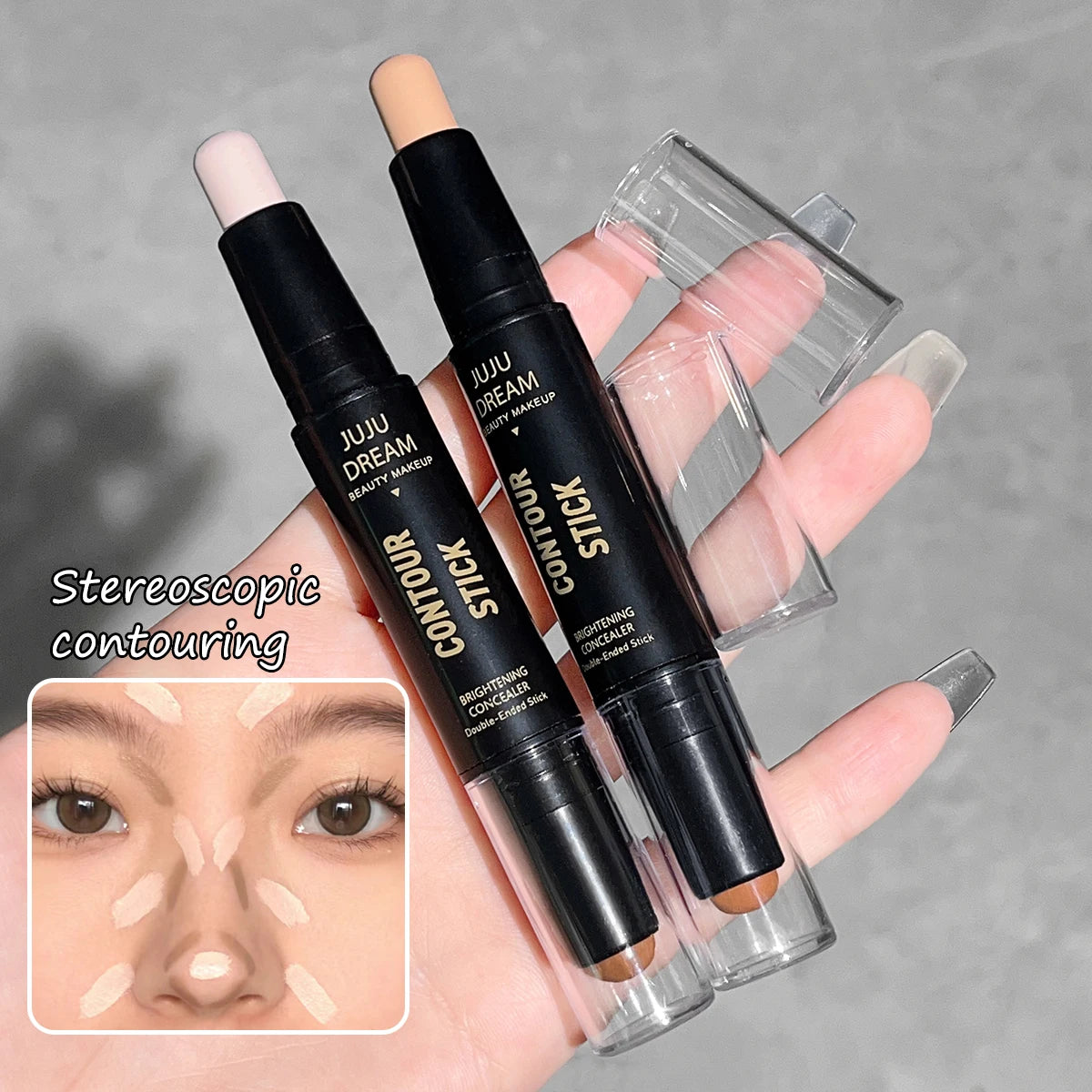 Double-ended dual-purpose high-light trimming stick, three-dimensional contour, nose shadow, facial shape, brighten and trimming