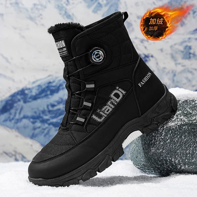 Large Size High-top Mens Cotton Shoes outdoor Snow Boots Warm Plush Lining Breathable Waterproof Fabric Non-slip Soles Safe Shoe