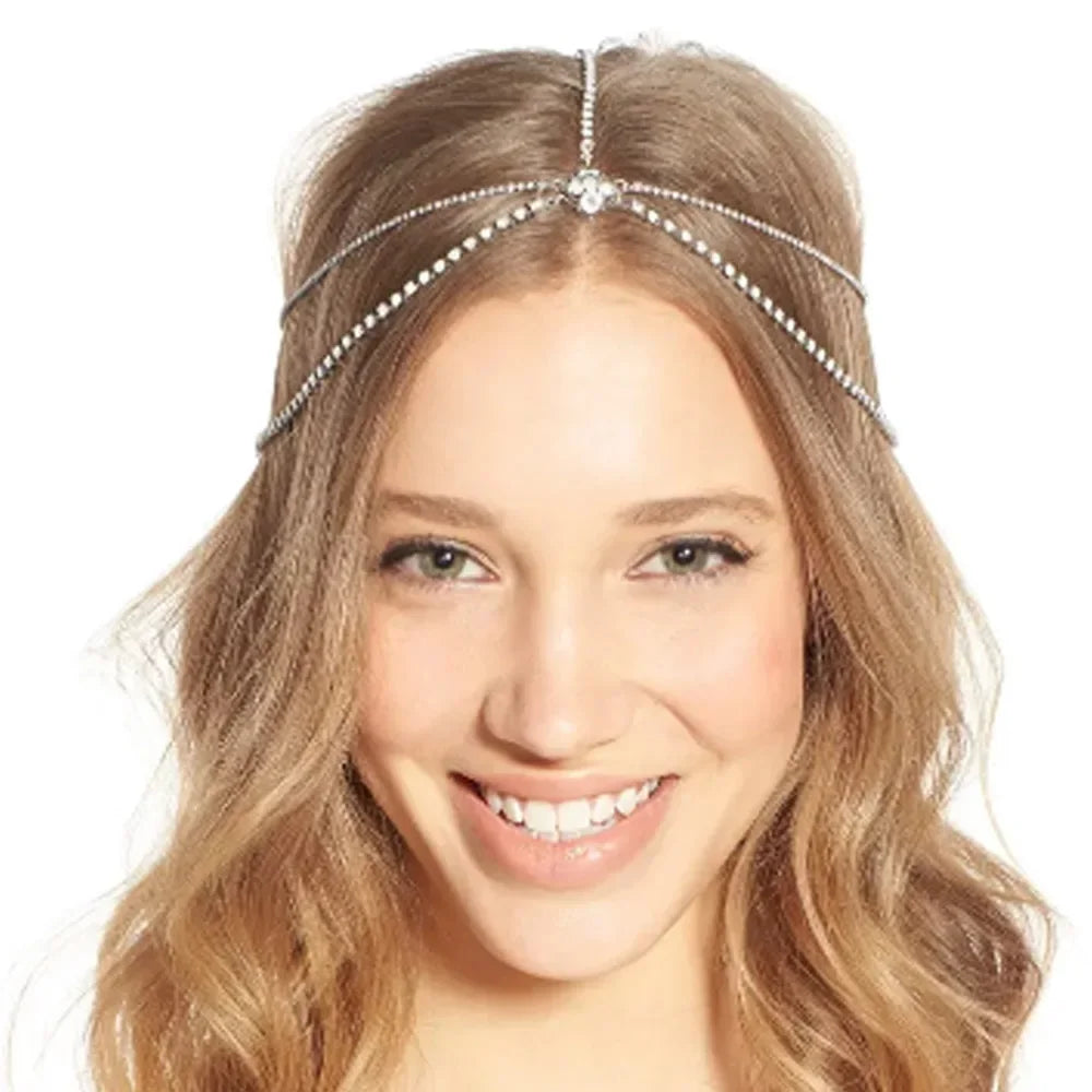 Stonefans Rhinestone Headband for Hair Bohemia Bridal Headwear Crystal Head Chain Wedding Hair Accessories Boho Tiara Jewelry - KIMLUD