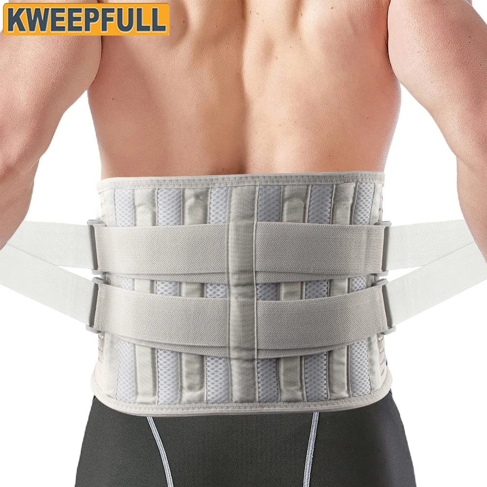 Back Brace for Men Women Lower Back Pain Relief with 6 Stays, Adjustable Back Support Belt for Work, Anti-skid Lumbar Support - KIMLUD