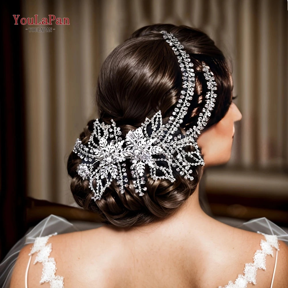 YouLaPan Alloy Flower Bridal Hair Accessories Wedding Hair Clips Rhinestone Side Hairpin Women Crystal Wedding Headdress HP254 - KIMLUD