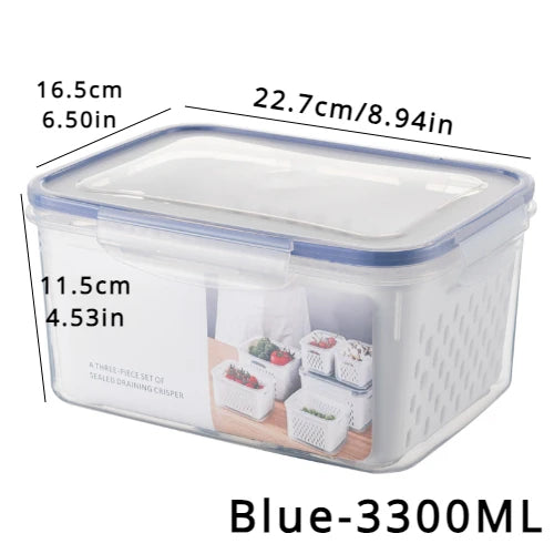 Refrigerator Preservation Storage Box Drain Basket Storage Containers Sealed Box Vegetable and Fruit Food Grade Drain Box