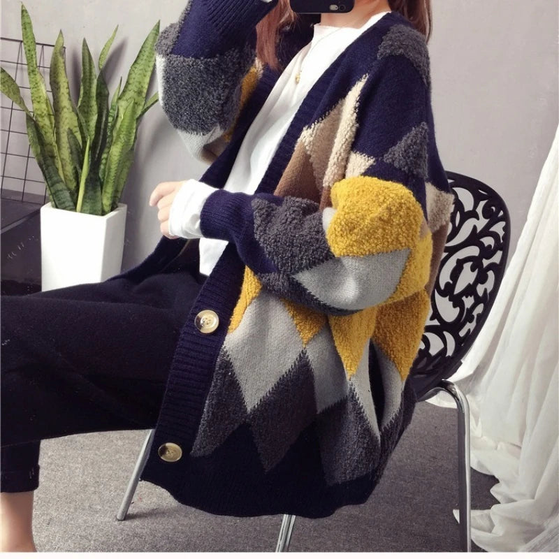 Slouchy Style Sweater Women's Cardigan Loose Autumn and Winter Korean 2023 New Style Outerwear Knitted Jacket Medium Length