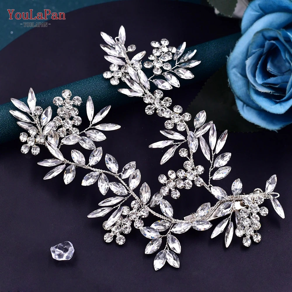 KIMLUD, TOPQUEEN HP254 Bridal Side Clip Wedding Tiara Bridal Hairpins Handmade Rhinestone Women Headwear Alloy Flower Bride Headdress, HP271-S, KIMLUD APPAREL - Womens Clothes