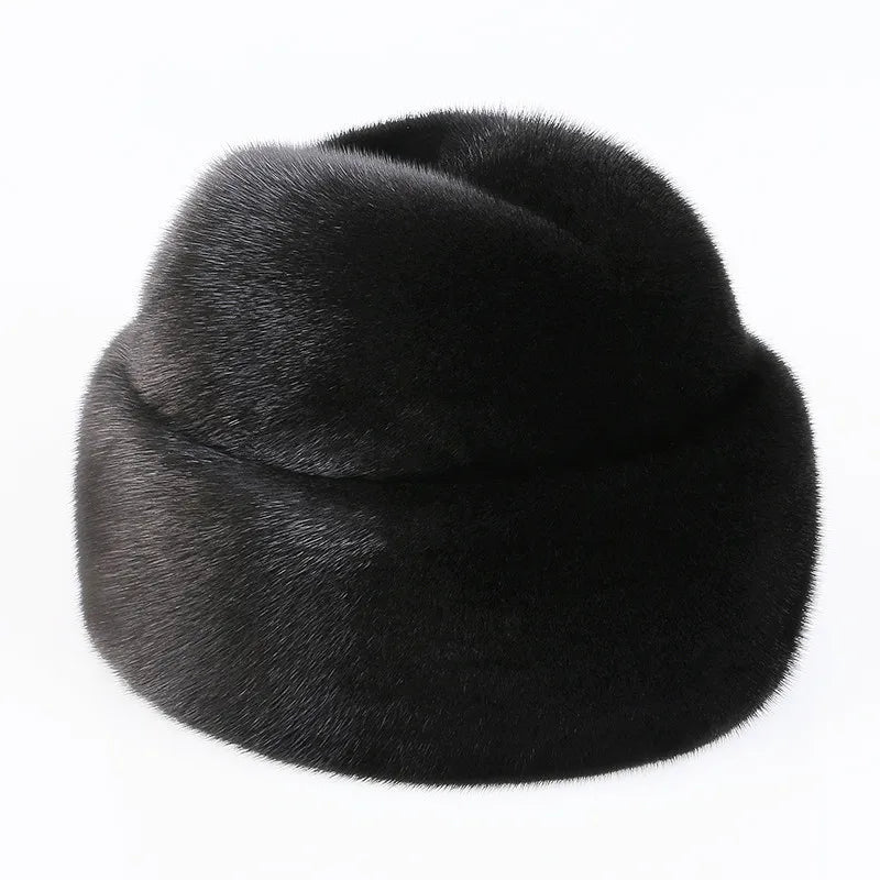 2024 Winter Unisex Top Real Mink Fur Bomber Hat Male Genuine Marten Head Warm Black/Brown Caps Best Gift For parent Gorras