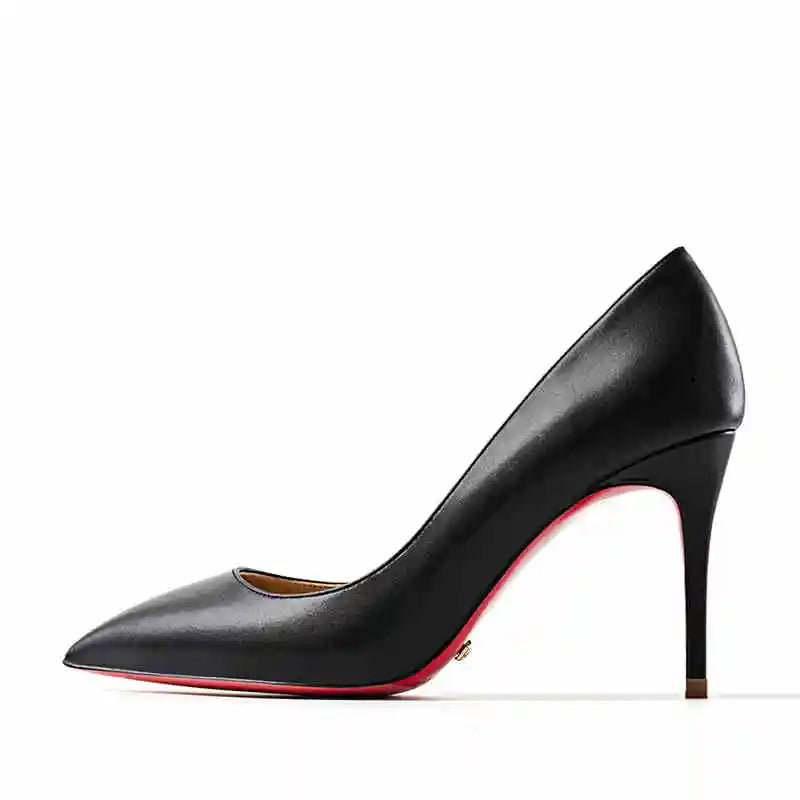 KIMLUD, Women's heels 2025 trend Leather Luxury Pumps Red Bottom Pointed Toe High Heels Elegant Stiletto Party Ladies Shoes Woman 12cm, KIMLUD Womens Clothes