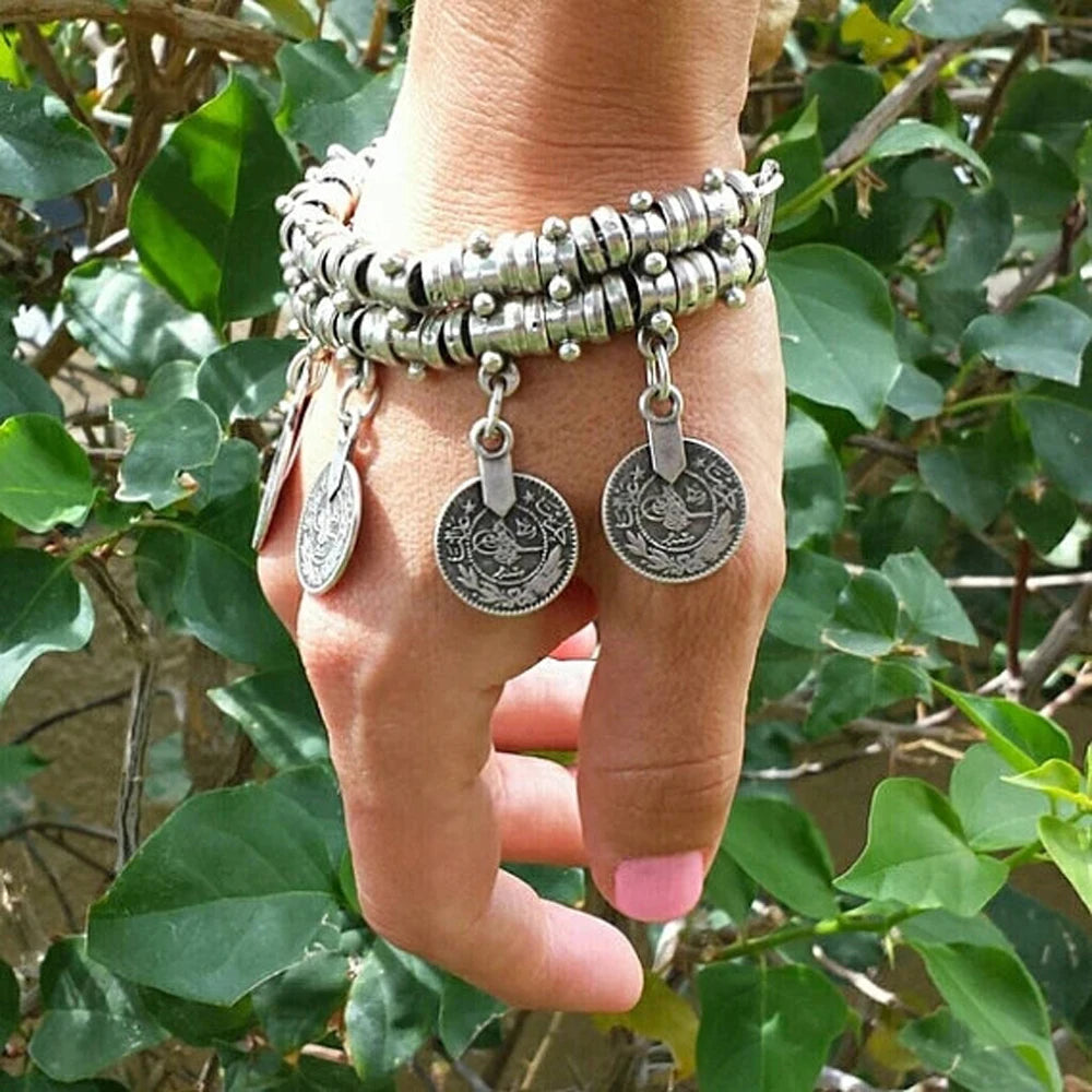 Retro Ethnic Coins Bracelet for Women Boho Beach Party Festival Bracelets Gypsy Afghan Turkish India Antalya Jewelry Accessories - KIMLUD